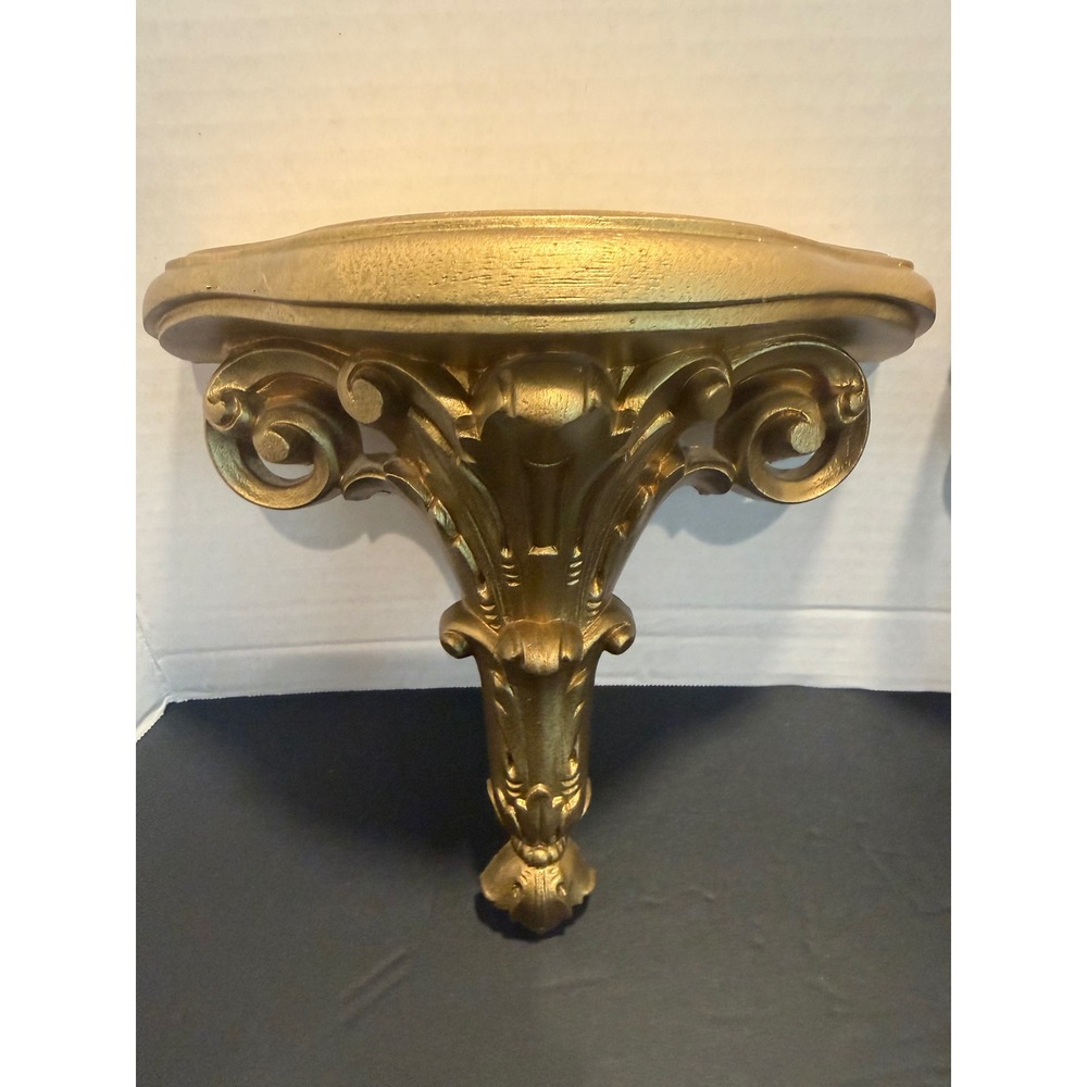 VTG Burwood Gold Ornate Wall Corbel Shelves Pair Syroco Style Hollywood Regency - Picture 2 of 15